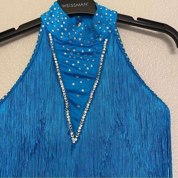 Weissman Dance costume aqua blue sassy fringe dress Spice Up Your Life 14130 MC - Picture 9 of 13